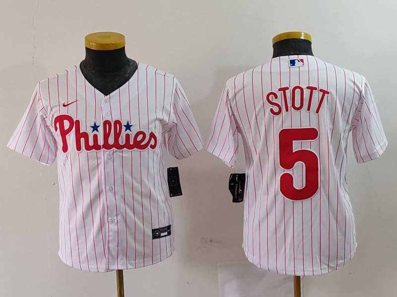 Youth Philadelphia Phillies #5 Bryson Stott White Pinstripe Stitched Cool Base Jersey